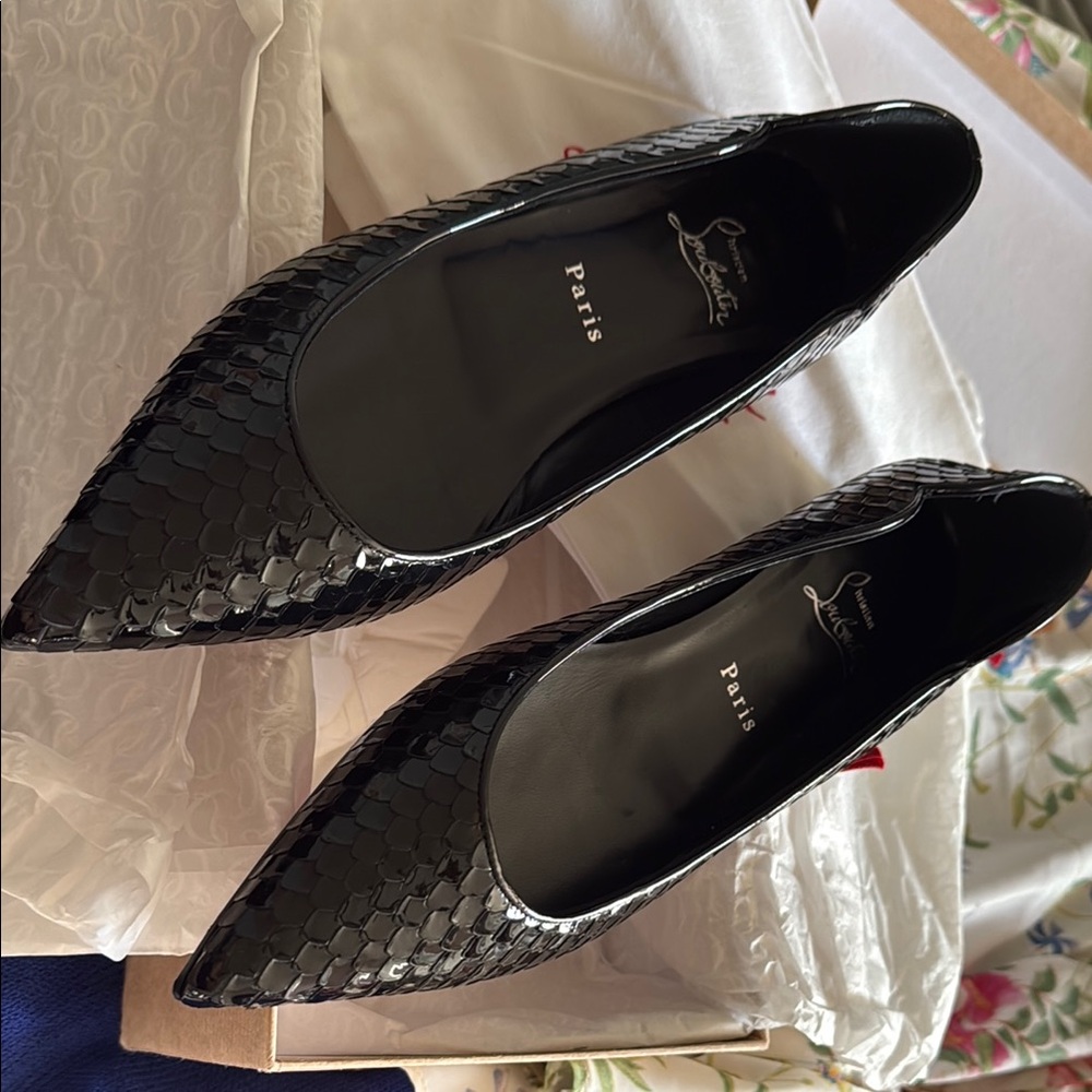 Christian Louboutin Black Patent Pointed Toe Flats